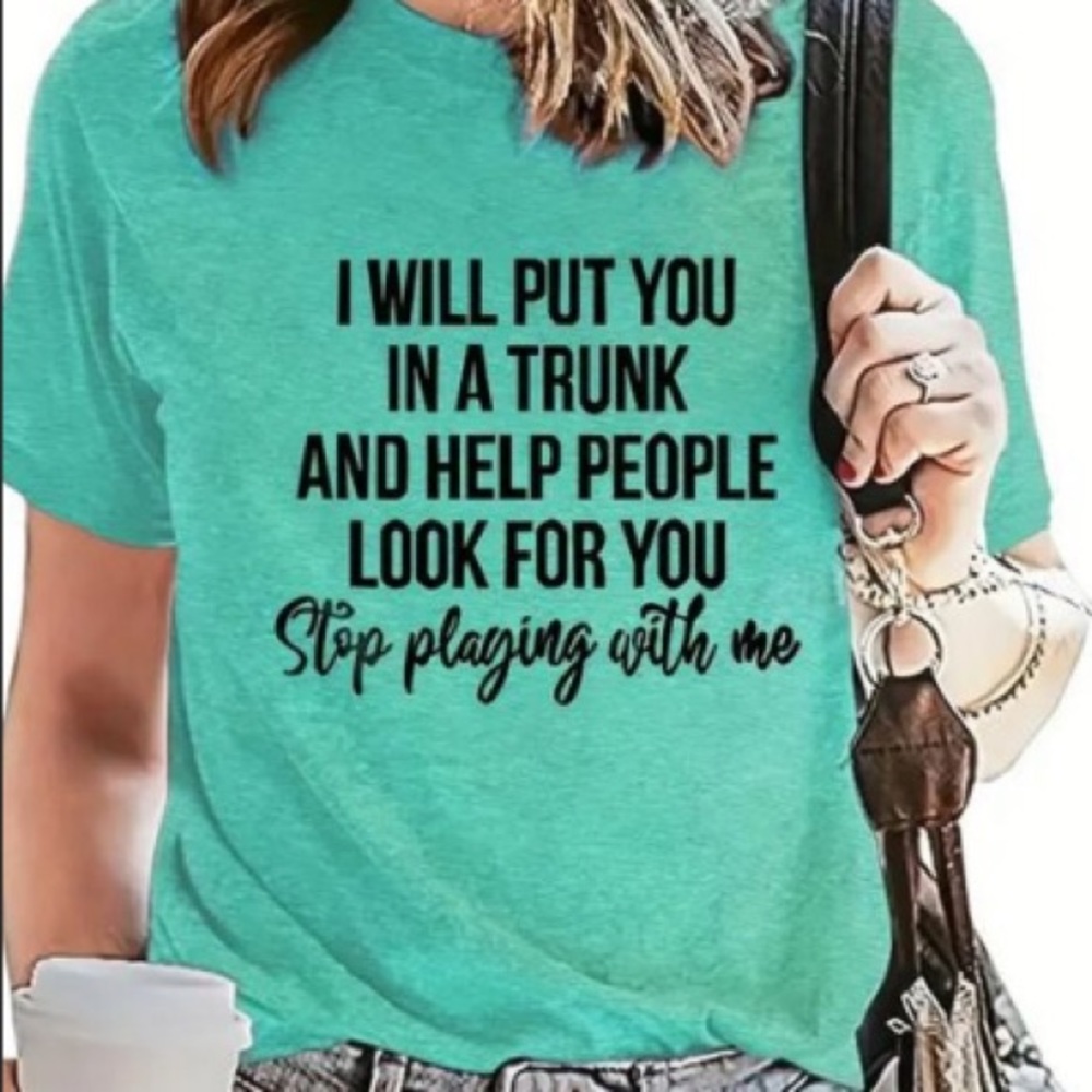 New Women's Large 8/10 Short Sleeve Crew Neck Casual Graphic T-Shirt in Green